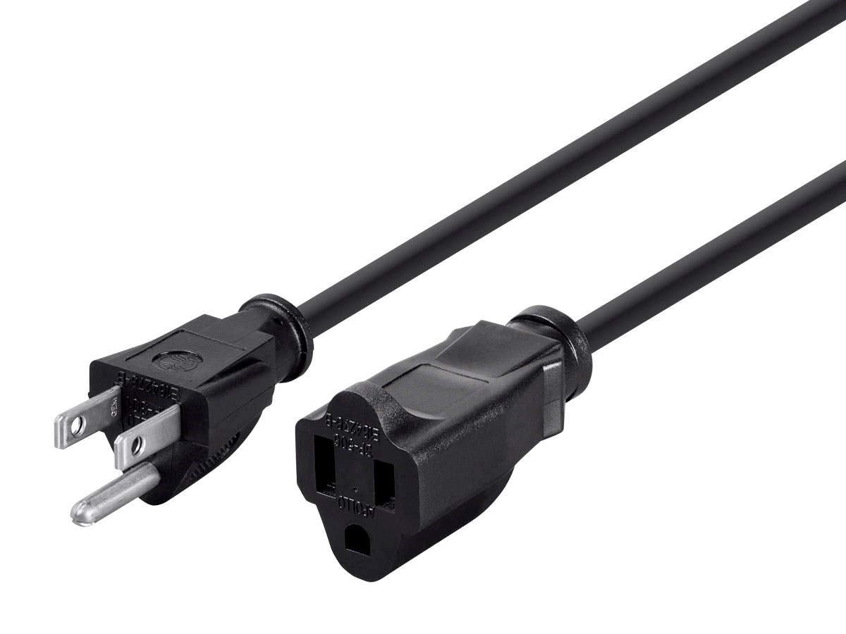 Monoprice Extension Cord - NEMA 5-15P to NEMA 5-15R, 15 Amp, 1875 Watt, 3-Prong, 16AWG, 20 Feet, Black