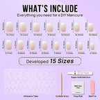 BTArtbox Square Ombre Press On Nails -Soft Gel Press On Nails Short with Nail Glue, 15 Sizes - 30 Reusable Fake Nails Kit, Vanilla Cream