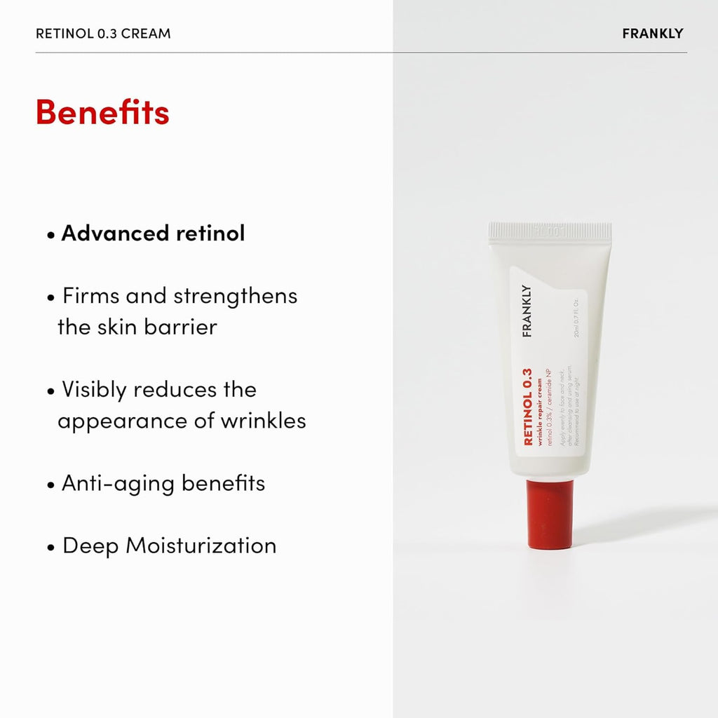 FRANKLY Retinol 0.3% Cream, 0.7 fl oz - Korean Intensive Retinol | Night Cream | Ceramides & Natural Ginseng | Anti-aging, Wrinkles Care, Reduces Congestion and hyperpigmentation | Korean Skin Care