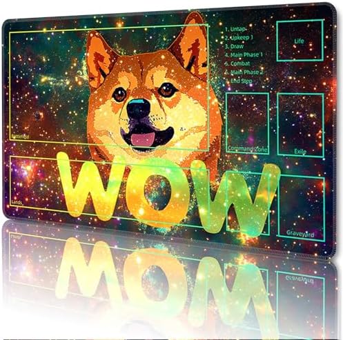 MTG Playmat with Zones Magic Card Playmat Game Mat,TCG & CCG Card Games Mat with Free Storage Bags Size 24 x 14 Inches (with Zones,Wow-Dog)