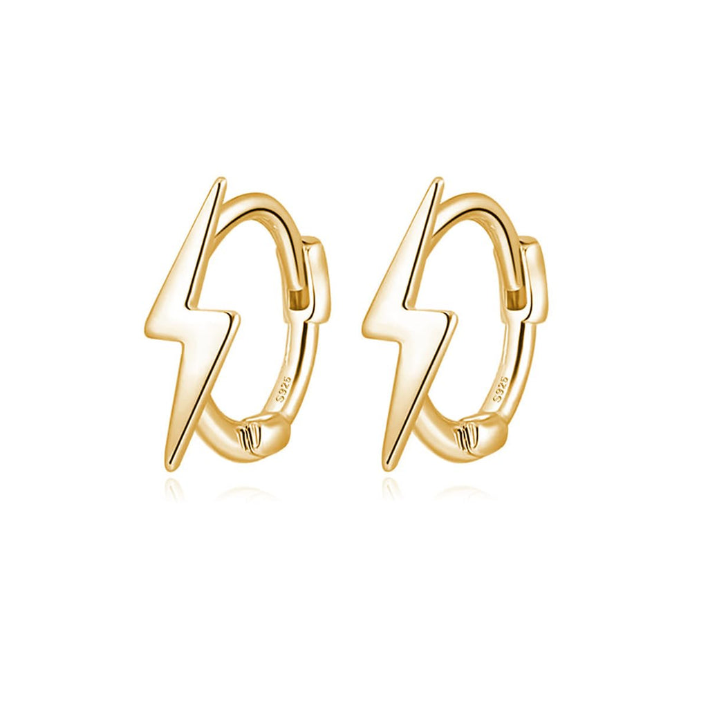 Reffeer Solid 925 Sterling Silver Lightning Bolt Hoop Earrings for Women Teen Girls Lightning Hoop Earrings Cartilage Huggie Earrings (B-18K Gold)