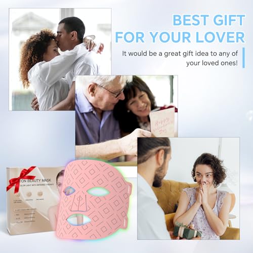 AISZG Red Light Therapy for Face,Mothers Day Birthday Women Mom Her Girlfriend Wife,LED Face Mask Light Therapy with Rechargeable and Multi-Color