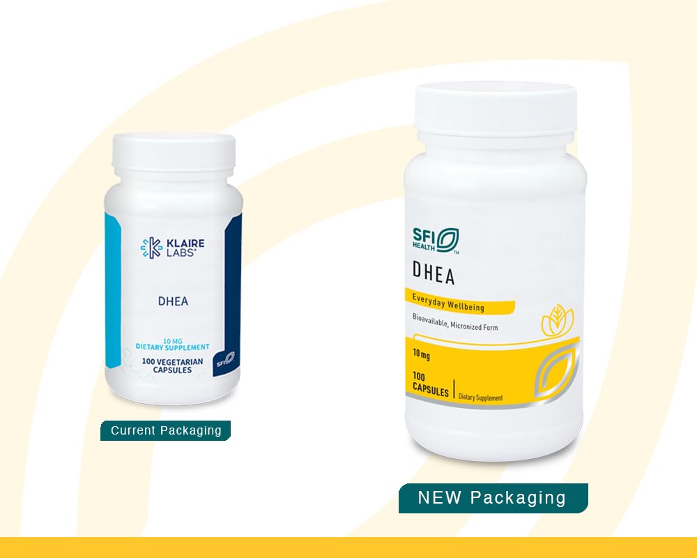 SFI Health Klaire Labs DHEA 10mg - Dehydroepiandrosterone Derived from Wild Yam - Micronized for Superior Absorption - Soy-Free, Hypoallergenic Supplement for Men & Women (100 Capsules)