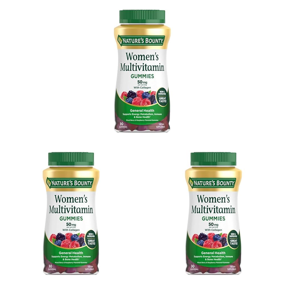 Nature's Bounty Women Multivitamin Gummies, Vitamin Supplements for Adults, General Health, Supports Immune and Bone Health, Mixed Berry and Raspberry Flavored, 90 Gummies (Pack of 3)