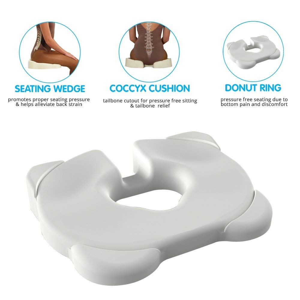 Contour Kabooti Donut Seat Cushion, 3-in-1 Design with Center Cutout for Tailbone Pain, Sciatica and Hemorrhoids