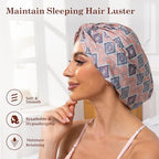 Adjustable Silk Satin Bonnet for Sleeping Hair Wrap, Double Layer Sleep Cap, Night Turban for Large Long Curly Braid Women Men Hair - Bohemia