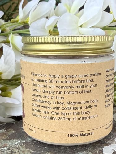 Magnesium Whipped Body Butter, Organic Magnesium Lotion Made in USA 4 oz Jar