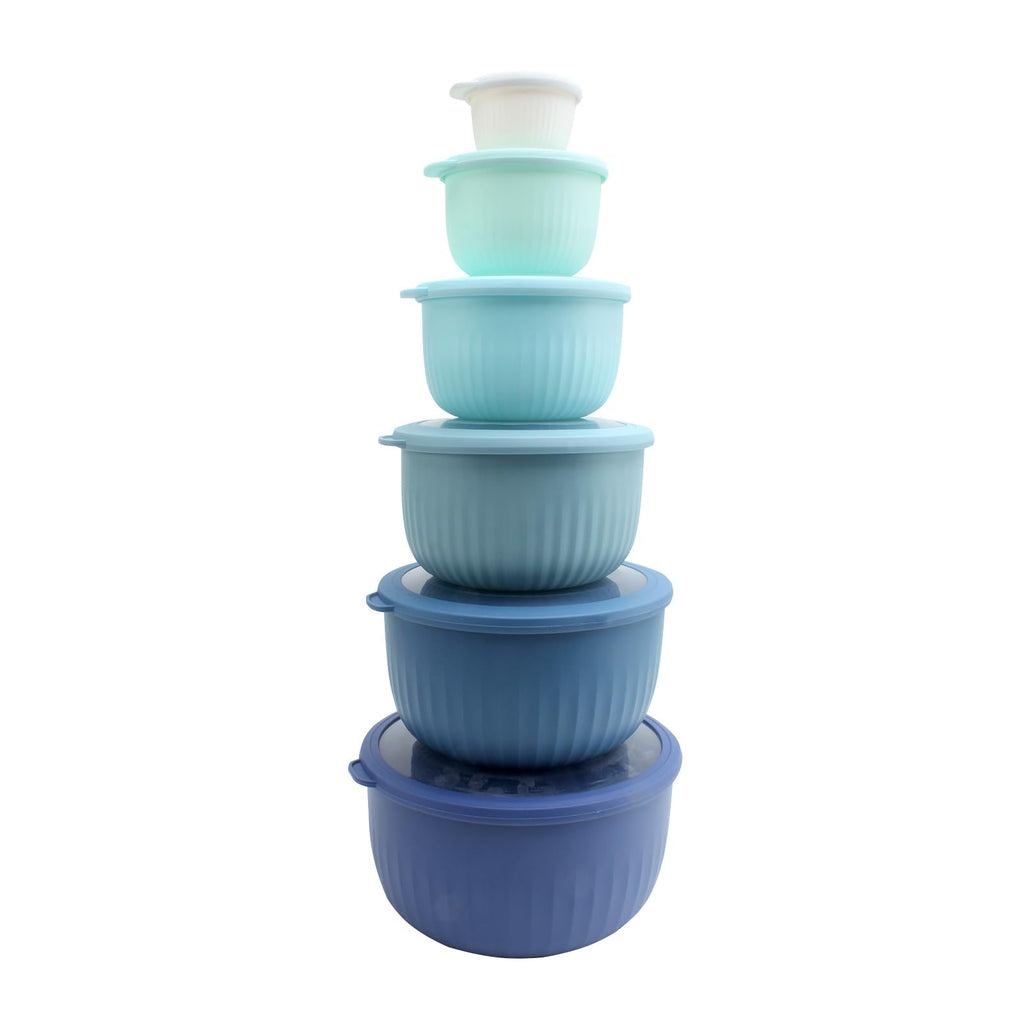 COOK WITH COLOR Prep Bowls with Lids- Wide and Deep Nesting Plastic Small Mixing Bowl Set with Lids, 12 Piece Set - Deep Bowls, Blue