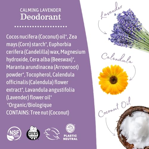 Earth Mama Calming Lavender Deodorant | Safe for Sensitive Skin, Pregnancy and Breastfeeding, Contains Organic Lavender, Calendula and Coconut Oil, No Baking Soda or Aluminum, 2.65-Ounce (2-Pack)