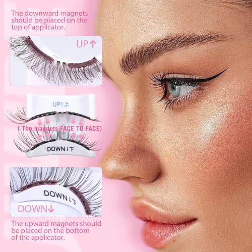 JIMIRE Magnetic Eyelashes with Applicator Soft Magnetic Lashes Black+Brown Reusable Comfortable Magnetic Eyelashes Natural Look Lash Primer No Glue No Eyeliner Needed Soft Magnets Eyelashes
