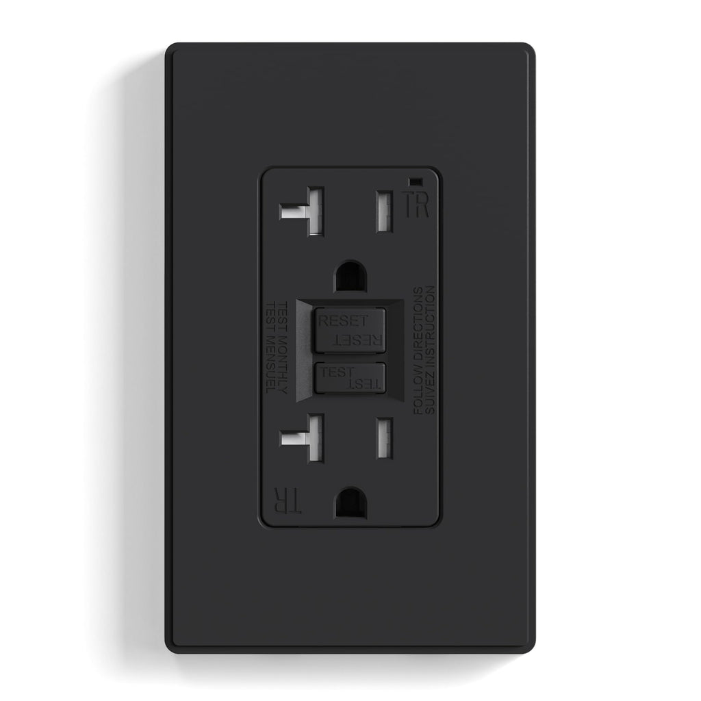 ELEGRP GFCI Outlet 20 Amp, Self-Test GFI Electrical Outlet with Thinner Design, TR Tamper Resistant GFCI Receptacle, Ground Fault Circuit Interrupters with Wall Plate, UL Listed, Matte Black, 1 Pack