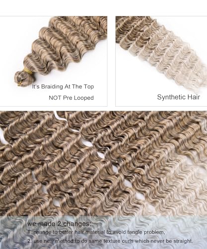 BATISI Water Wave Crochet Hair 6 Packs Curly Braiding Hair for Boho Braids Synthetic Bohemian Curly Crochet Hair Ombre Blonde 30 Inch