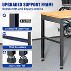 VEVOR 60" Adjustable Workbench, Heavay Duty Workstation 2000 LBS Load Capacity, with Power Outlets & Rubber Wood Top & Metal Frame & Foot Pads, for Workshop Office Home Garage