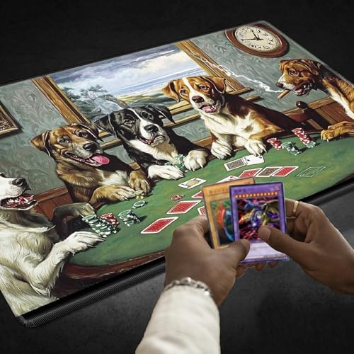 Playmats for Magic: The Gathering MTG Card Game Mat Plus 50 Pcs Card Sleeves, 24 x 14 inch TCG Mat with Stitched Edge for Commander Deck Duskmourn Board Game, Dogs Play Poker