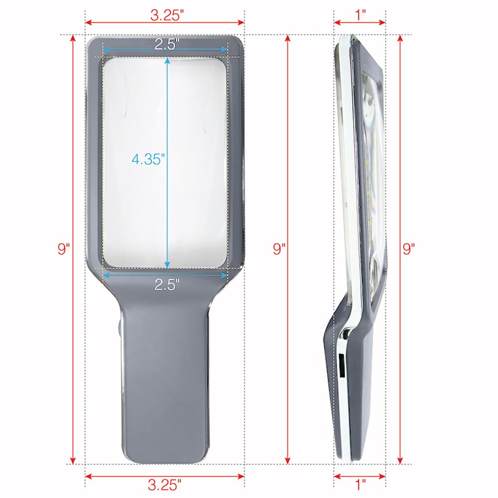 MagniPros 6X Rechargeable Magnifying Glass for Reading with 3 Color Light Modes & Anti-Glare Lens - Relieve Eye Strain | Perfect for Low Vision Seniors, Inspection, Crafts & Fine Print