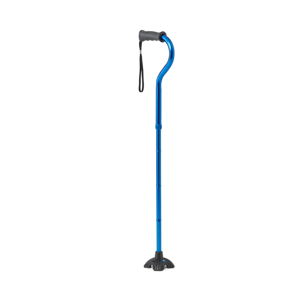 Medline Offset Folding Cane, 4-Point Base With Cushioned Gel Handle, Supports Up To 350 lbs, Blue