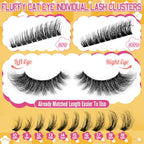 Fluffy Cat Eye Individual Lashes 80D+100D Volume Cluster Eyelash Extensions D Curl Lash Clusters 10-18mm Eyelash Clusters 380pcs Light & Right Cluster Lashes Thick Lash Extension Easier to Use