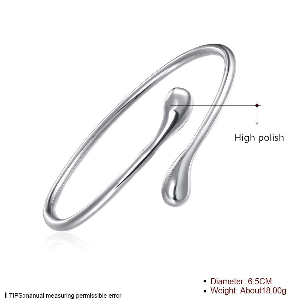 Handmade 925 Sterling Silver Bangle Bracelet for Women Men Open Adjustable Teardrop Cuff Bangles Minimalist Waterdrop Bracelets Classical Womens MenJewelry Birthday Mother's Father's Gifts for Mom Wife Lover