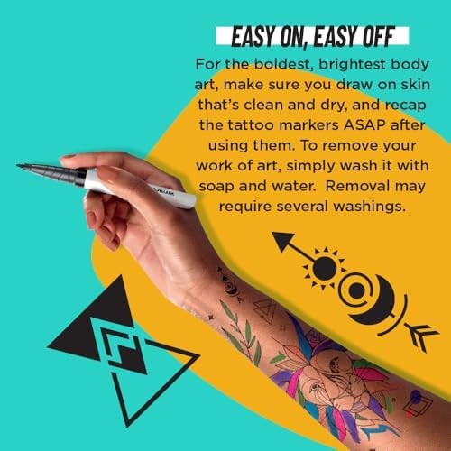 BODYMARK Temporary Tattoo Markers, 8-Count Artist's Set, Mixed Brush Tips, Assorted Colors, Skin-Safe & Cosmetic Quality, Cruelty-Free, Long Lasting, Stencils Included
