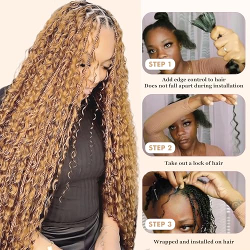 Blonde Human Braiding Hair for Boho Braids 1 Bundle 55g 18 Inch #27 Deep Wave Bulk Human Boho Hair for Braiding No Weft Bundle 100% Brazilian Virgin Hair Extensions Curly for Boho Knotless Braids