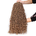 Leeven 24 Inch Pre-looped Goddess Locs Crochet Hair 7 Packs Brown Curly Wavy New Faux Locs Twist Braiding Hair Long Synthetic Soft Locs Crochet Braids Hair With Curls At The Ends 12 Strands/Pack (27#)
