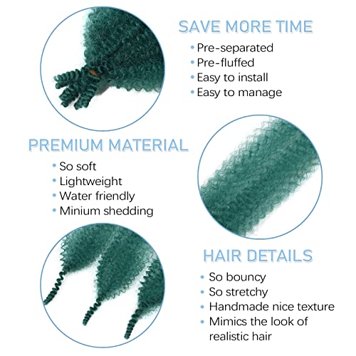 Green Marley Twist Braiding Hair 12 Inch Marley Hair for Faux Locs Butterfly Locs Crochet Hair for Black Women Spring Twist Hair Passion Twist Hair Kinky Curly Braiding Hair Pre Stretched
