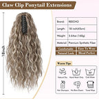 REECHO Highlight Ponytail Extension, 18 Inch Claw Multi Layered Clip on Ponytail Extension for Women Long Curly Hair Extensions Synthetic Hairpiece HP002 - Ash Brown with Platium Highlights