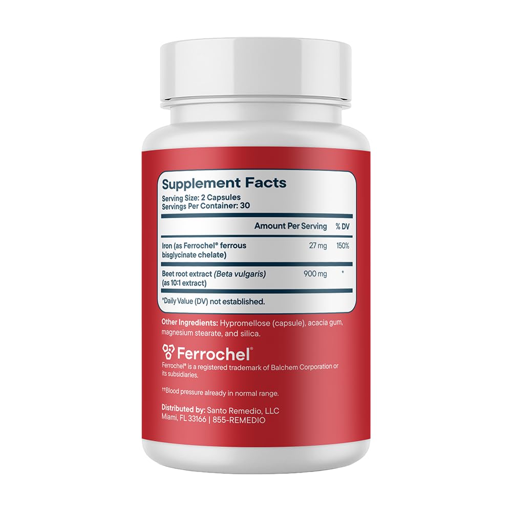 Santo Remedio Circulacion Plus Capsules, Iron & Beetroot Extract Supplement for Blood Circulation & Cardiovascular Support, Supports Healthy Blood Pressure & Red Blood Cell Production, 60 Capsules