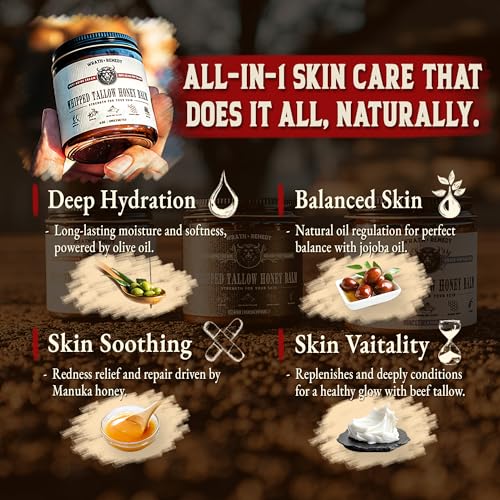 Wrath & Remedy Handmade Whipped Organic Beef Tallow for Skin - 4 OZ (Unscented) — Grass Fed Beef Tallow Moisturizer and Honey Balm for Silky, Sensitive-Skin, Eczema, Rosacea - Free of Harsh Chemicals
