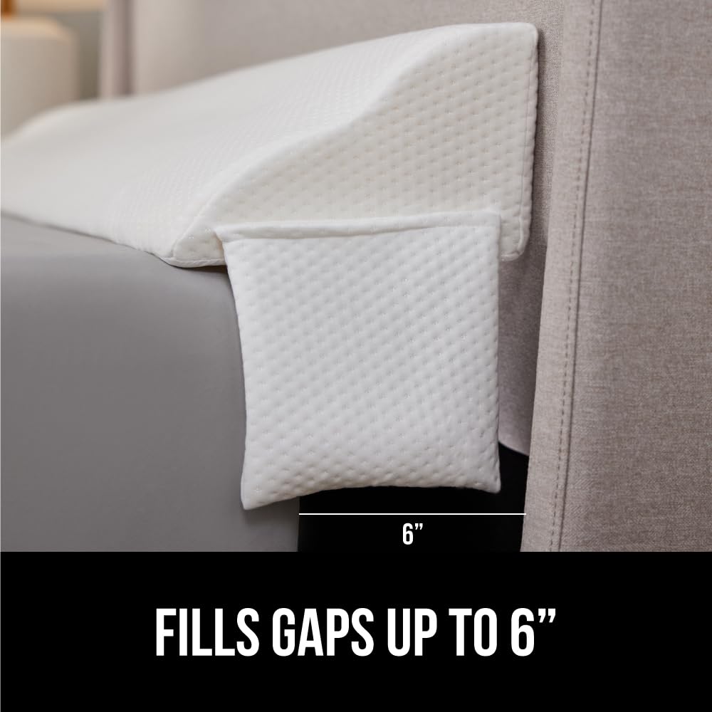 GORILLA GRIP Queen Bed Wedge Pillow for Headboard Gap, Filler Between Mattress Gaps, US Designed, Comfortable Supportive High Density Cushion Foam Pillows, Stay in Place Gripping Dots, White