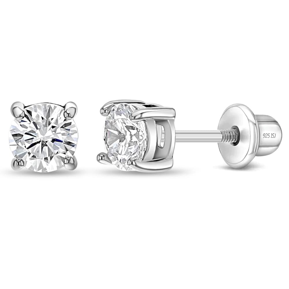 In Season Jewelry Tiny Solitaire Sterling Silver Kids Earrings – 4mm