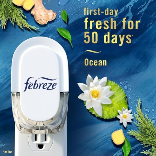 Febreze Odor-Fighting Fade Defy PLUG Air Freshener, Mountain, Ocean, Amber, 3 Ct, 0.87 fl oz Each Pack of 2