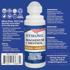 Stirling Menthol Roll On Lotion with Magnesium and 1500mg Pure Hemp - Non-GMO, THC-Free - Fast-Acting Relief for Sore Muscles and Joints, Reduces Swelling and Redness, Promotes Post-Workout Recovery