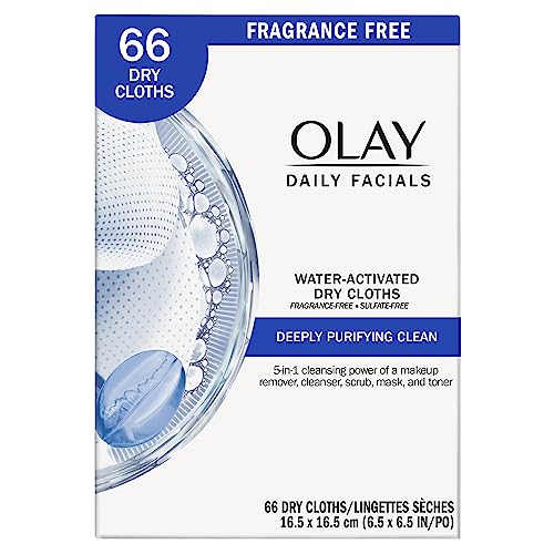 Olay Daily Facials, Deeply Purifying Clean, 5-in-1 Cleansing Wipes with Power of a Makeup Remover, Scrub, Toner, Mask and Cleanser, 66 Count