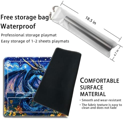 MTG Playmat with Zones Magic Card Playmat Game Mat,TCG & CCG Card Games Mat with Free Storage Bags Size 24 x 14 Inches (with Zones,Dragon1)