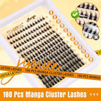 JIMIRE Wispy Lash Clusters Extensions 180Pcs Anime Eyelash Clusters D Curl Manga Lashes Clusters Natural Look 8-16MM Cluster Eyelash Extensions Individual Lash Extension Pack