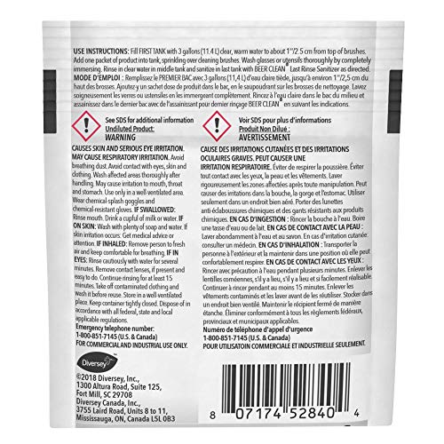 BEER CLEAN 990224 Low Suds Glass Cleaner, Restaurant Barware & Glassware Cleaner for Auto Brush, Powder Packets, 0.5-Ounce (Pack of 100)