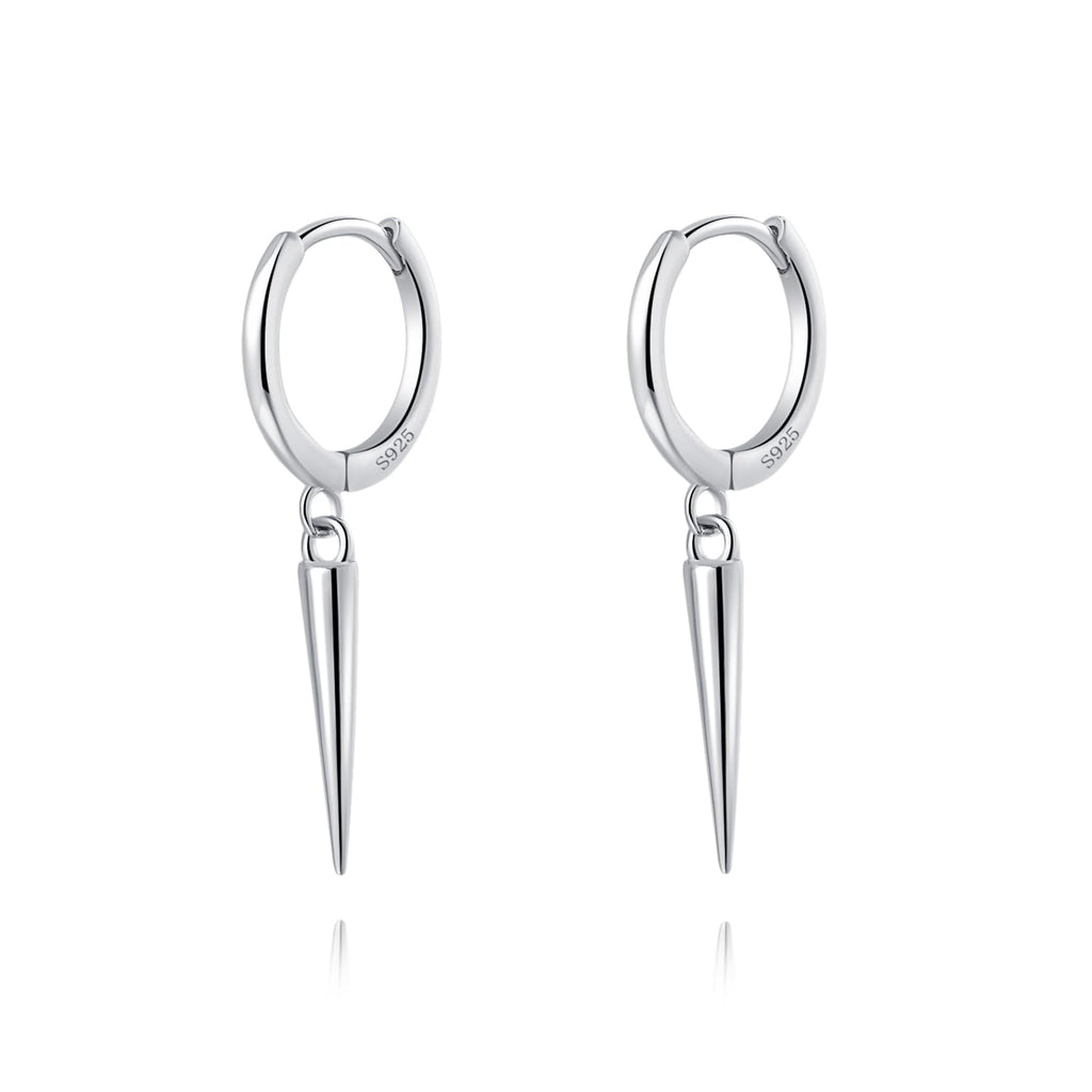SLUYNZ Sterling Silver Spike Small Hoop Earrings for Women Teen Girls Geometric Hoop Earrings Huggie Drop (A-SILVER)