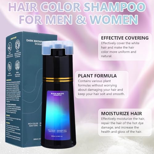 Polar Hair Dye Shampoo, Polar Hair Care, Polar Hair Care Instant Dye Shampoo, Natural Hair Color Shampoo for Gray Hair Coverage, Suitable for Women & Men (Dark Brown)