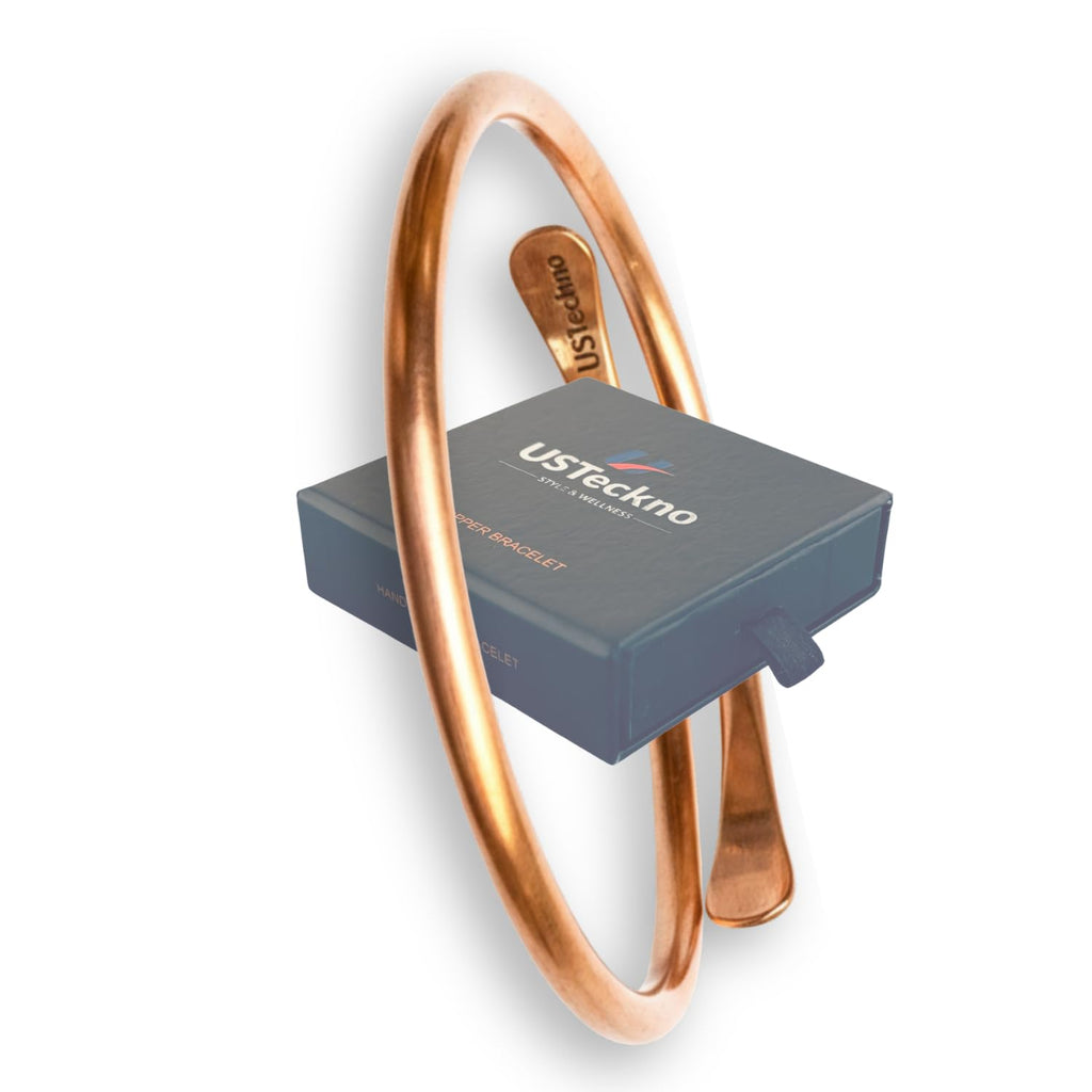 USTeckno Hand Forged 100% Pure Copper Bracelet. Made with Premium Solid High Gauge Copper and Health benefits. Enhance your well-being in style