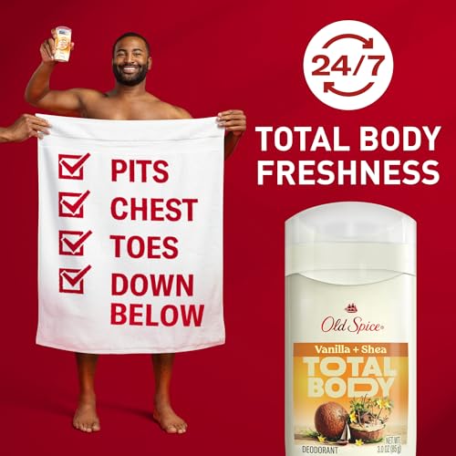 Old Spice Whole Body Deodorant for Men, Total Body Deodorant, Vanilla + Shea, Aluminum Free Deodorant Stick for 24/7 Freshness // Dermatologist Tested Whole Body Deodorant, 3.0 oz