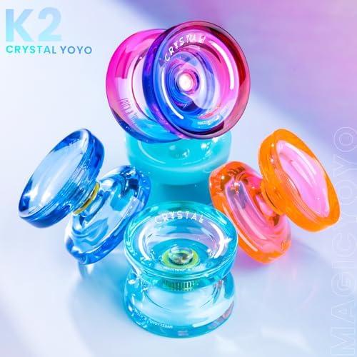 MAGICYOYO Gift Pack of 2 Yoyos K2, Responsive Yoyo for Kids Beginners, Dual Purpose Plastic Yoyo with Extra Unresponsive Yo Yo Bearing+ Removal Tool + 12 Yoyo Strings+ Yo-yo Case(Crystal Gradient)