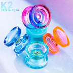 MAGICYOYO Gift Pack of 2 Yoyos K2, Responsive Yoyo for Kids Beginners, Dual Purpose Plastic Yoyo with Extra Unresponsive Yo Yo Bearing+ Removal Tool + 12 Yoyo Strings+ Yo-yo Case(Crystal Gradient)