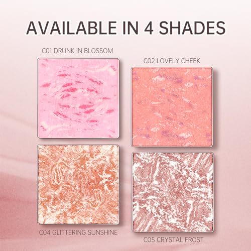 blush for cheek pink coral cheek color makeup powder blusher creamy texture long lasting shimmering glitter highlight 2 in 1 C05 Crystal Frost