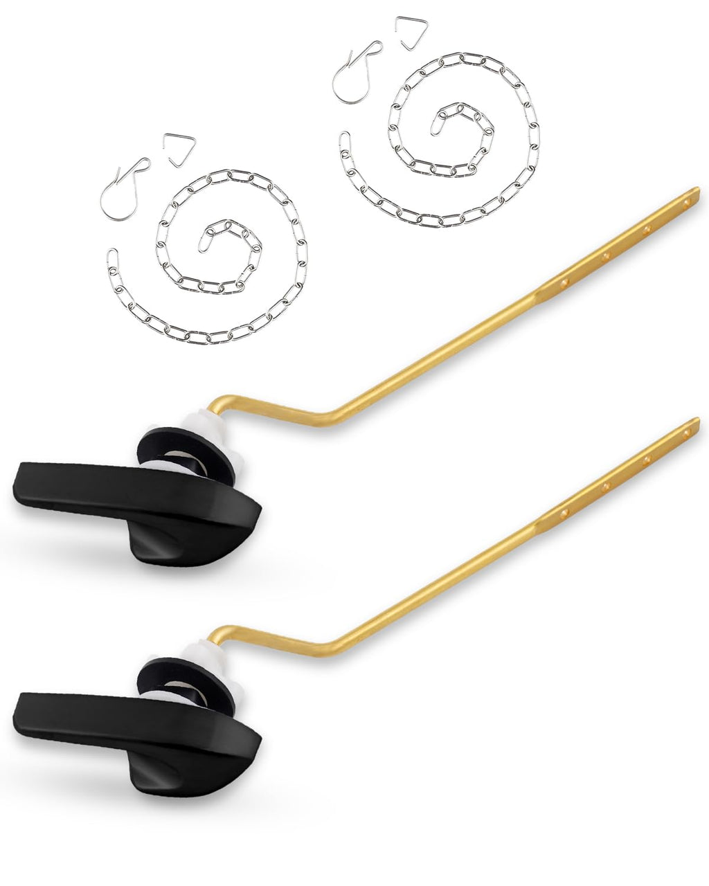 2 Pack Universal Black Toilet Handle Replacement Kit, Side/Angle Mount Toilet Flush Handle Compatible with Kohler K-GP30324-CP/TOTO/American Standard, Stainless Steel Flapper Chain