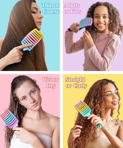 KTKUDY Wet or Dry Detangling Hair Brush for All Hair Types - Eliminates Knots & Reduces Breakage Hairbrush - Tangle Free Detangler Brush For Women Men & Kids, Single, 1 Count