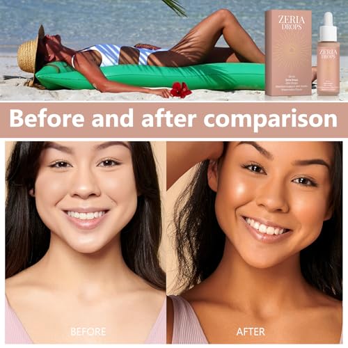 Zeria Sunless Tanning Drops, Drops to Naturally Boost Melanin, Enhancing Your Natural Skin Tone for a Genuine, Without the Sun Damage（1 Pack） ﻿