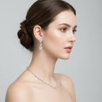 AKUSESALI Silver Jewelry Sets for Women Rhinestone Necklace Dangle Earrings Bracelet Set Bridal Wedding Jewelry Sets for Brides Bridemaid Prom Costume Accessories Jewelry