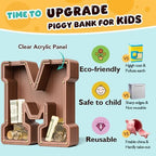 Summidate Wooden Letter Piggy Bank, Extra Thick Large Capacity Piggy Bank for Kids Boys Girls Toddler, Alphabet M Money Bank| Coin Box Birthday, Christmas, Festival