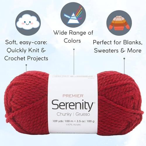 Premier Yarns Serenity Chunky Solid Red Ochre DN700-34 (3-Skeins - Same Dye Lot) Chunky Bulky #5 Acrylic Yarn for Crocheting and Knitting with Project Bag